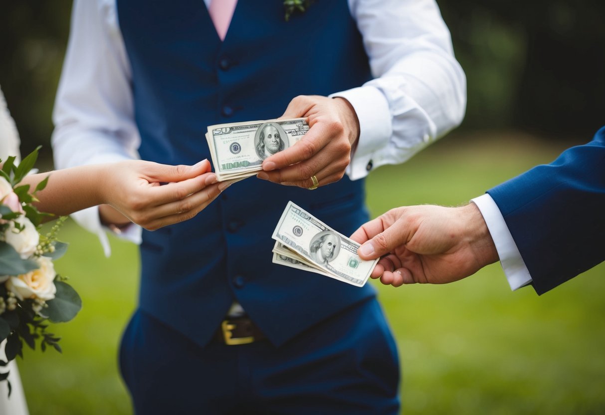 The best man hands over cash to cover wedding expenses