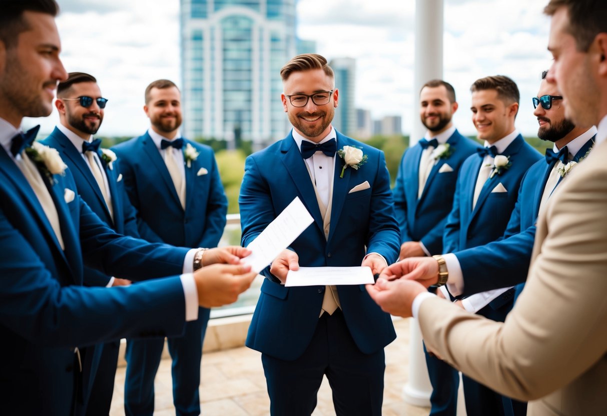 A groom extends invitations to his chosen groomsmen