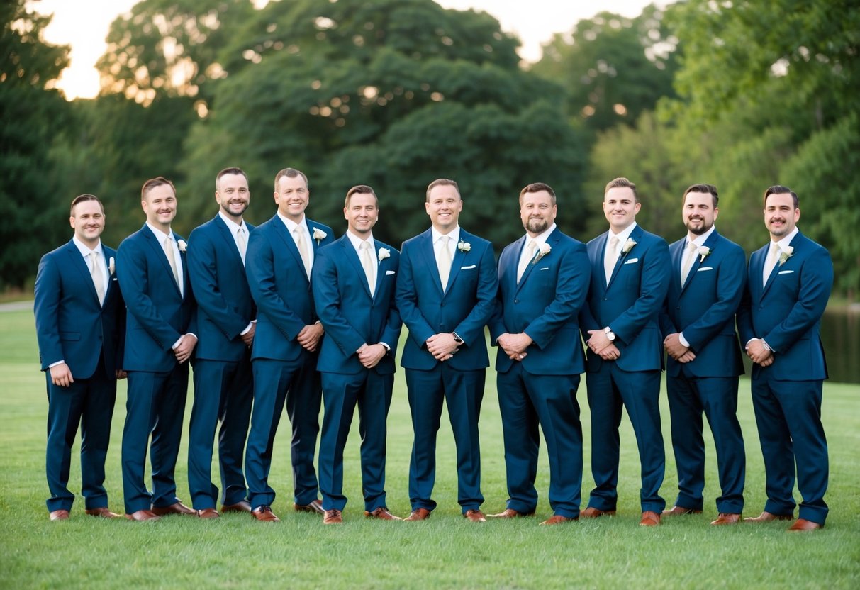 A group of men standing together in formal attire, possibly at a wedding or other formal event