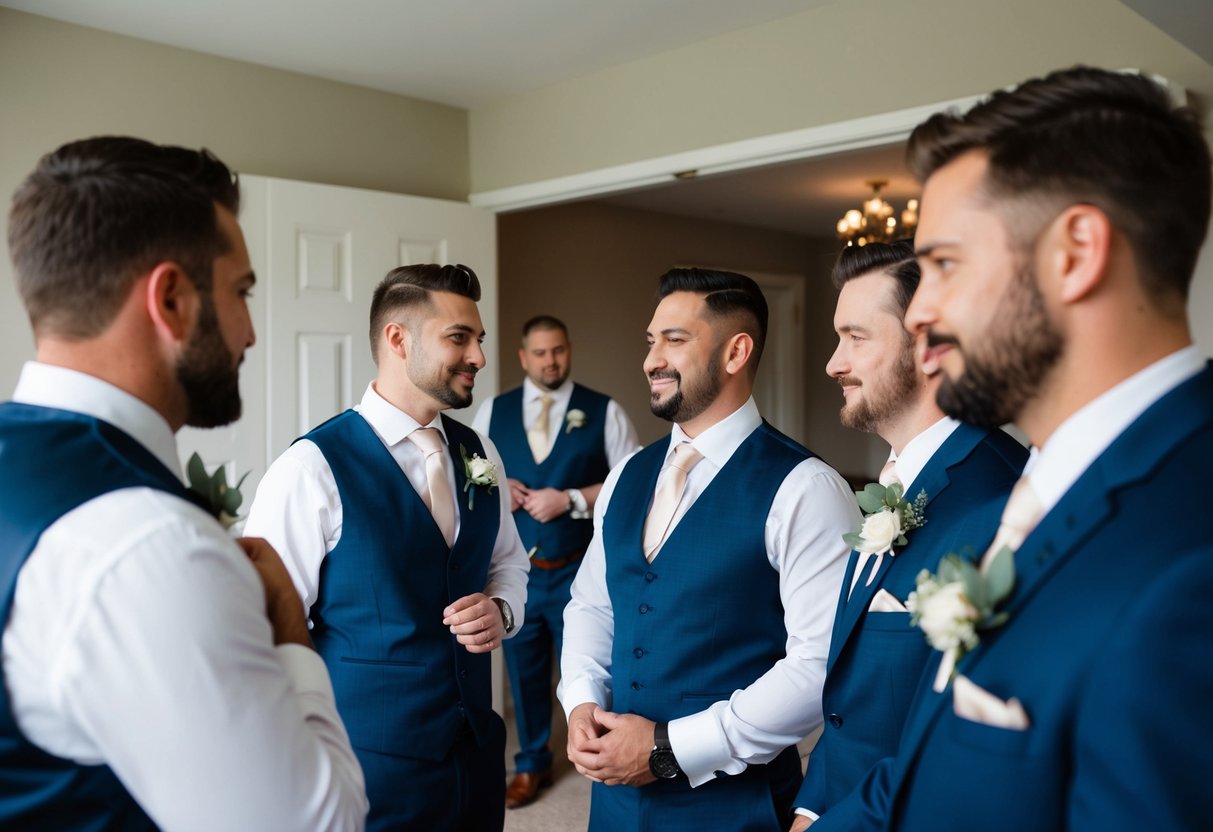 Groomsmen and groom preparing for wedding. Groomsmen do not have to be unmarried