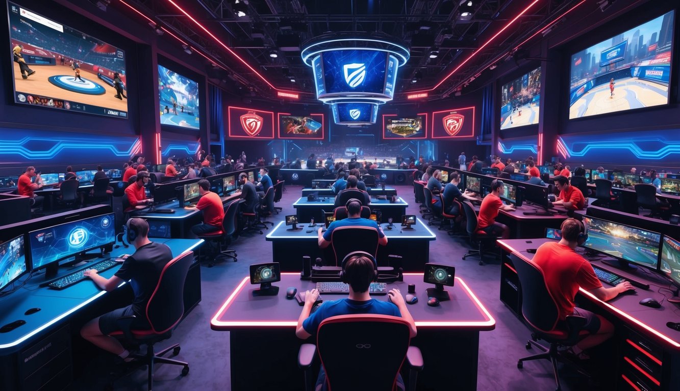 Sebuah arena E-sports yang ramai dengan berbagai pilihan permainan dan pemain yang kompetitif