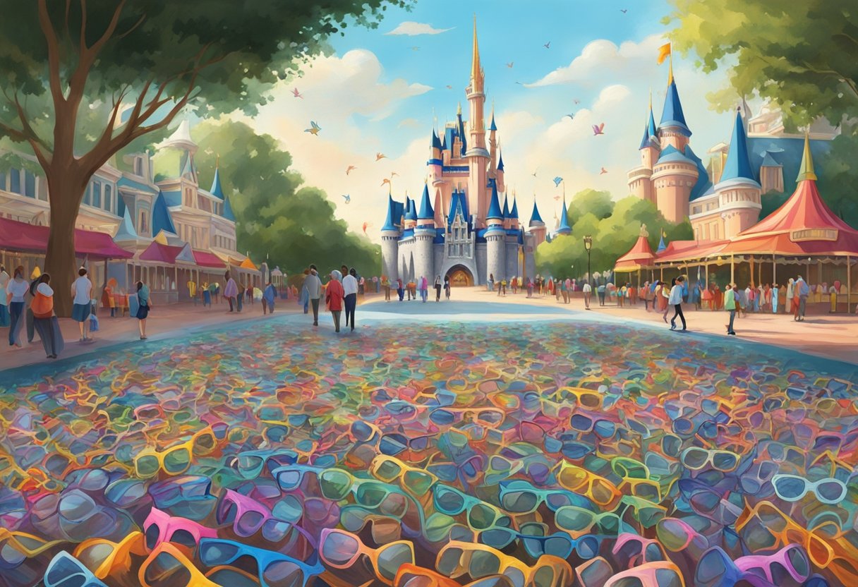 Cerca de 200 pares de óculos perdidos espalham-se diariamente pelo chão do Magic Kingdom, criando um espetáculo colorido para um ilustrador recriar.