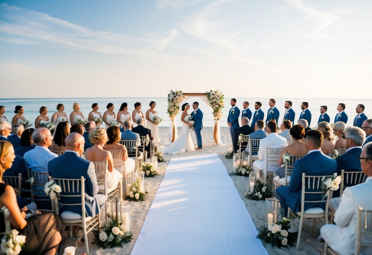A beach wedding with a full guest list and luxury accommodations