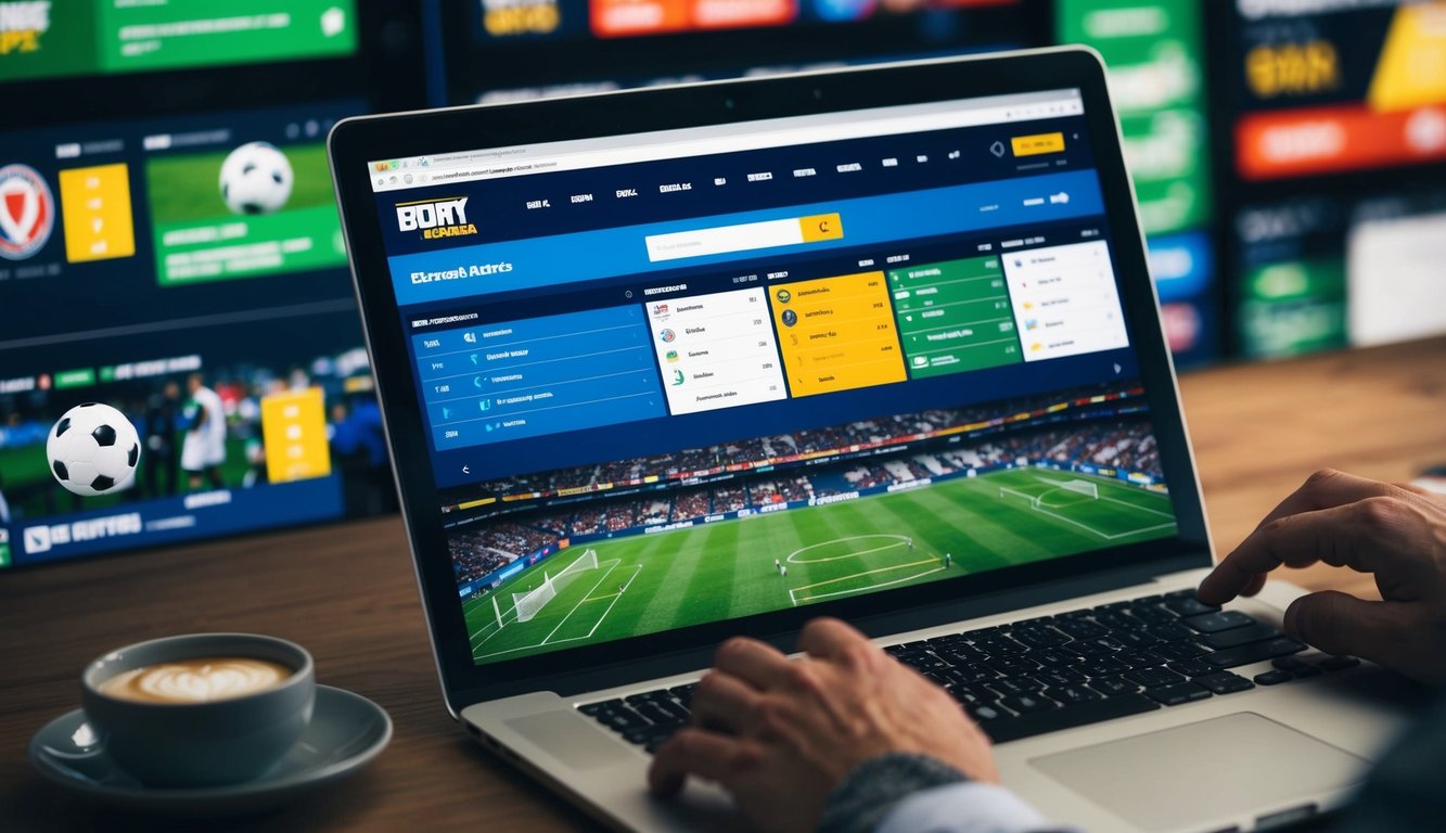 Sebuah situs web taruhan sepak bola online yang ramai dengan berbagai acara olahraga dan odds yang ditampilkan di layar