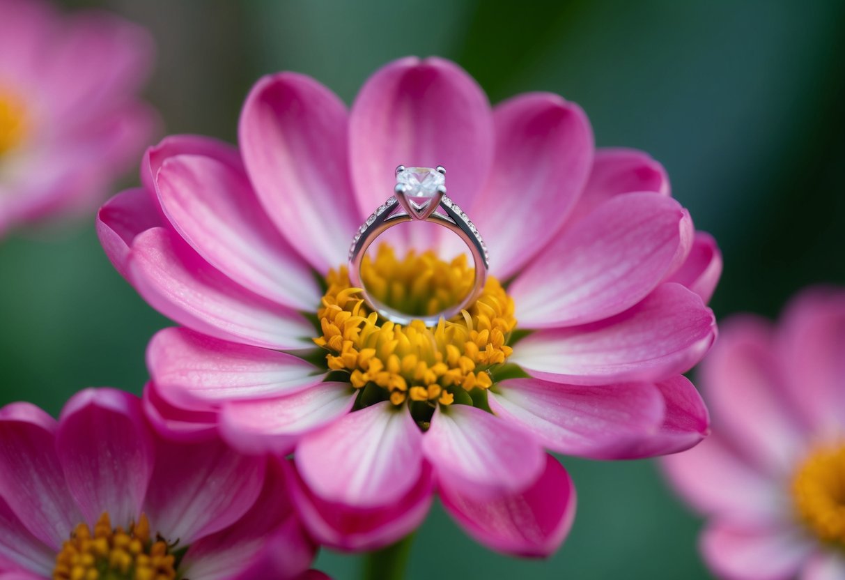 A wedding ring hidden inside a blooming flower