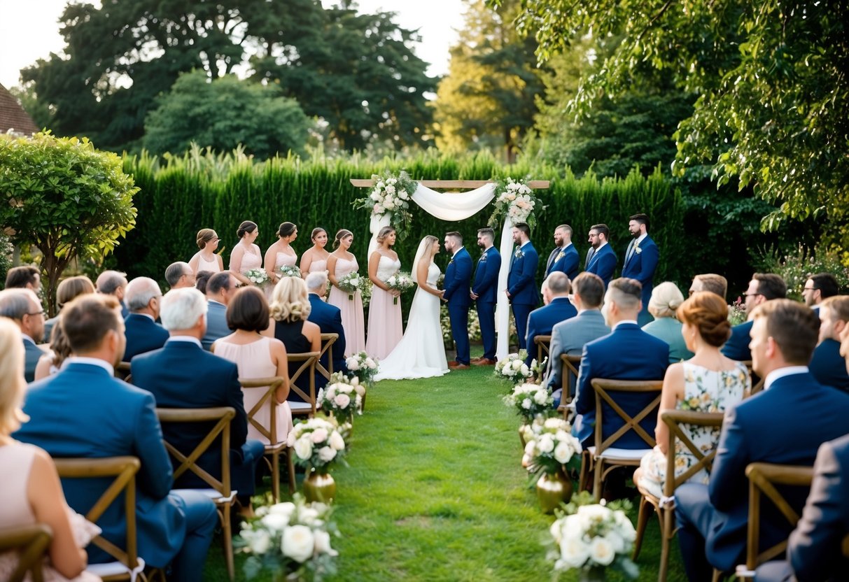 A cozy garden ceremony with a small guest list and intimate seating arrangements