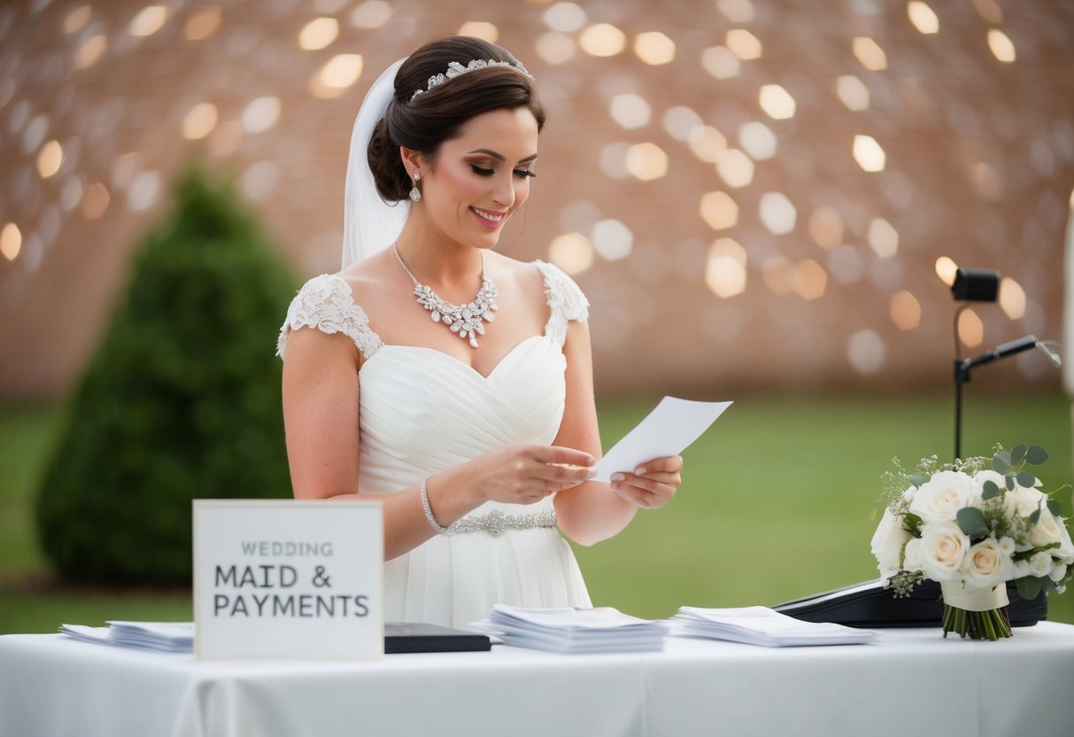 The maid of honour is seen handling wedding expenses and making payments