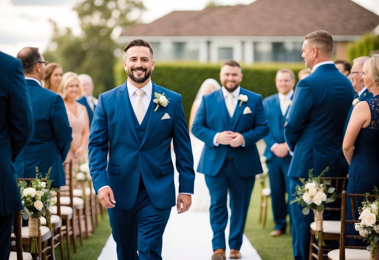 The groom leads the processional, followed by the best man