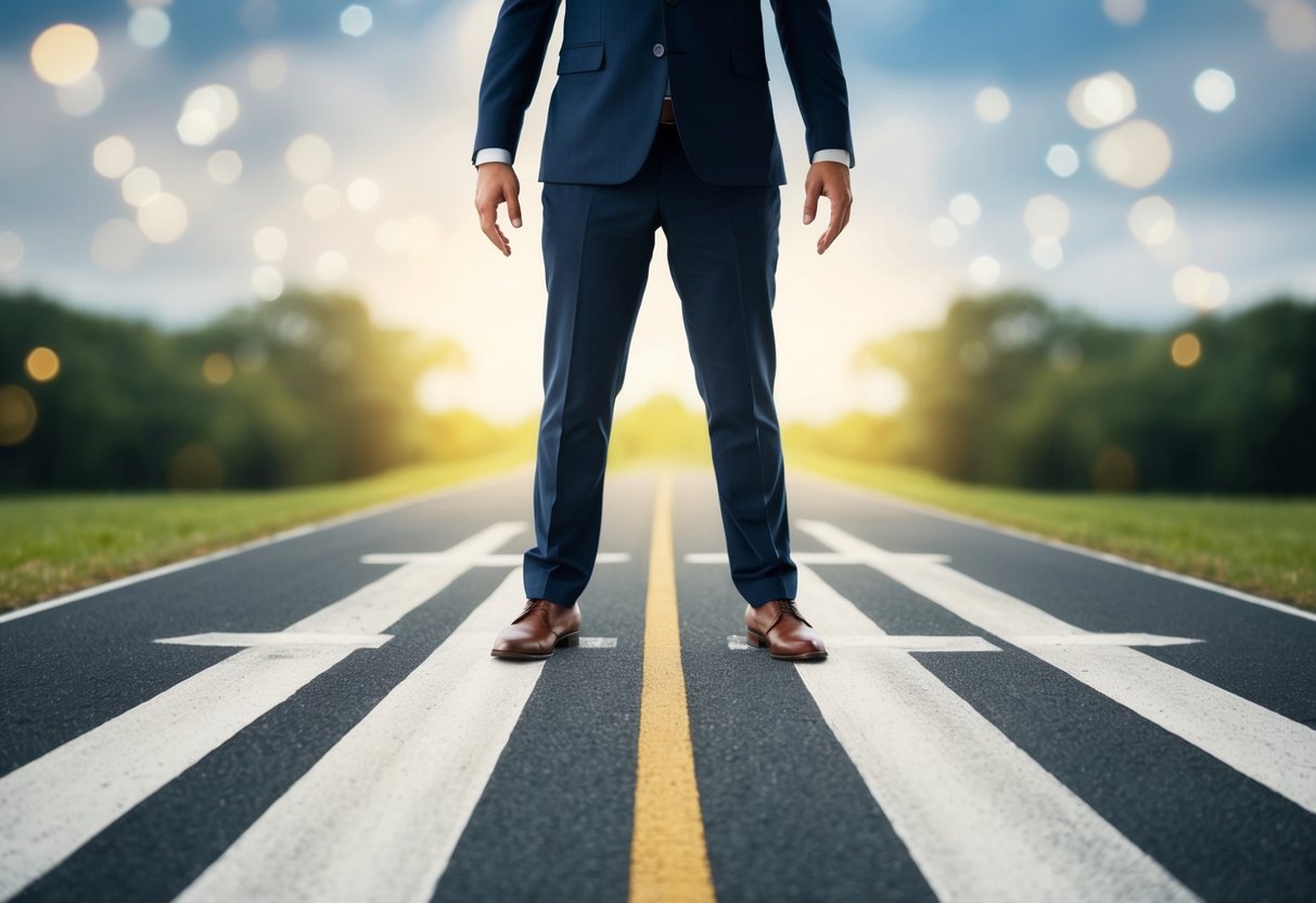 A person standing at a crossroads, with two paths diverging in front of them, representing the choice of whether or not to be in a wedding