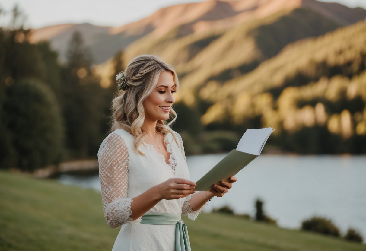 A woman selects a scenic outdoor location for a wedding
