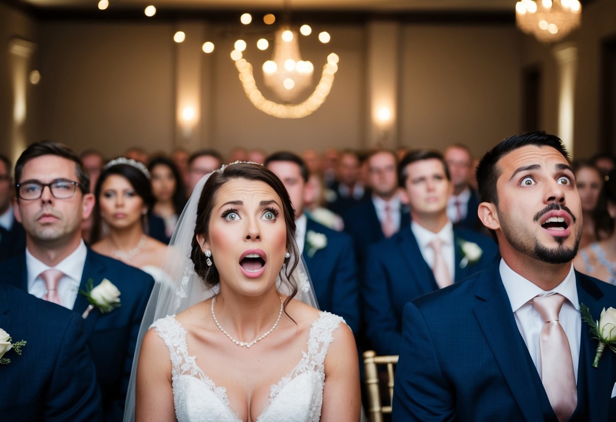 A hushed crowd, a bride's shocked expression, and a groom's clenched jaw as an inappropriate comment hangs in the air