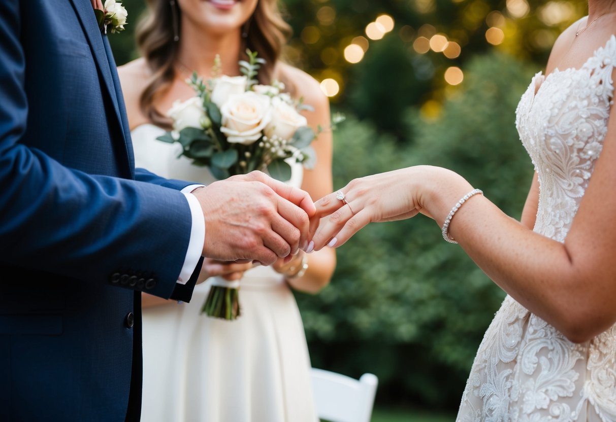 A couple exchanges rings in a ceremony