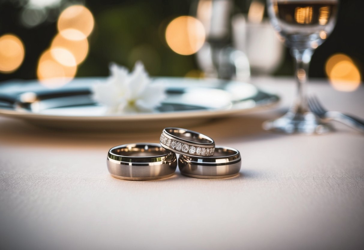 A table set with two gleaming rings, symbolizing the enduring commitment of a vow renewal ceremony