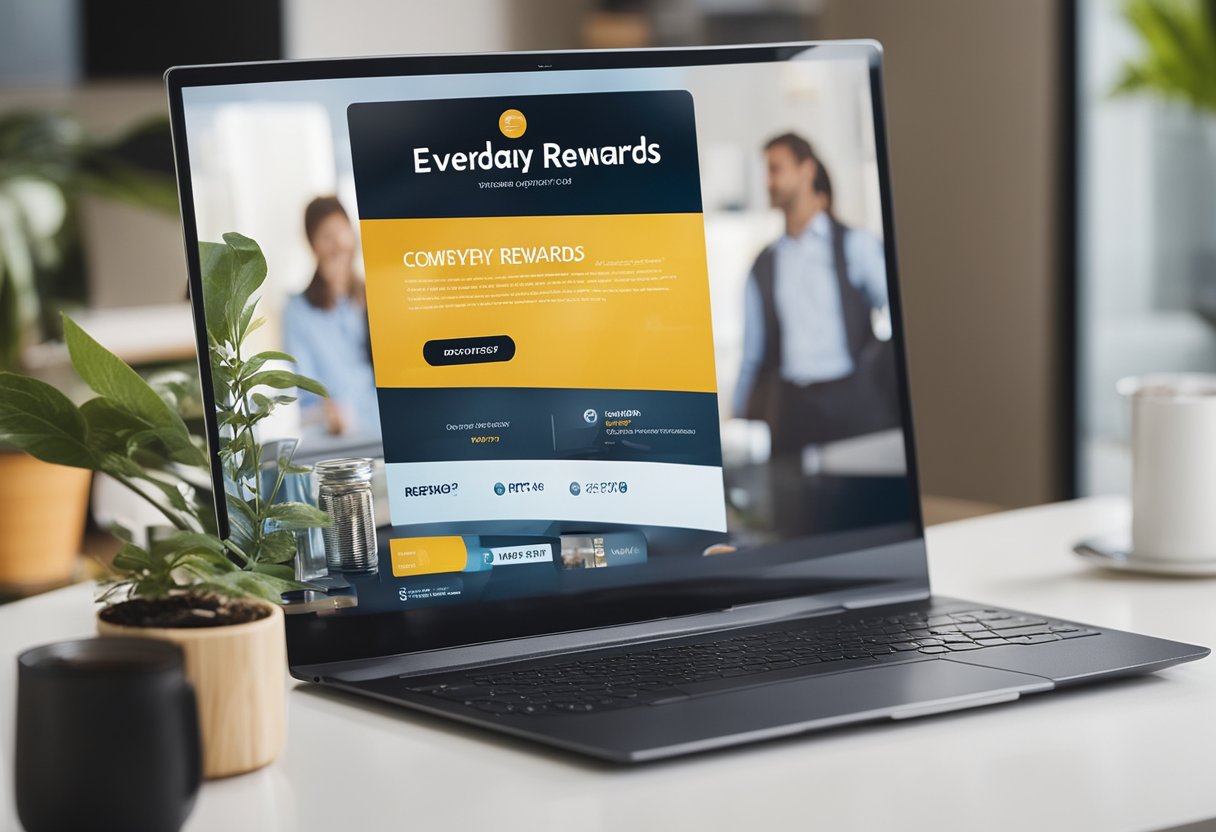 A computer screen displaying the everyday rewards.co.nz website with a sign-up form and a rewards program logo