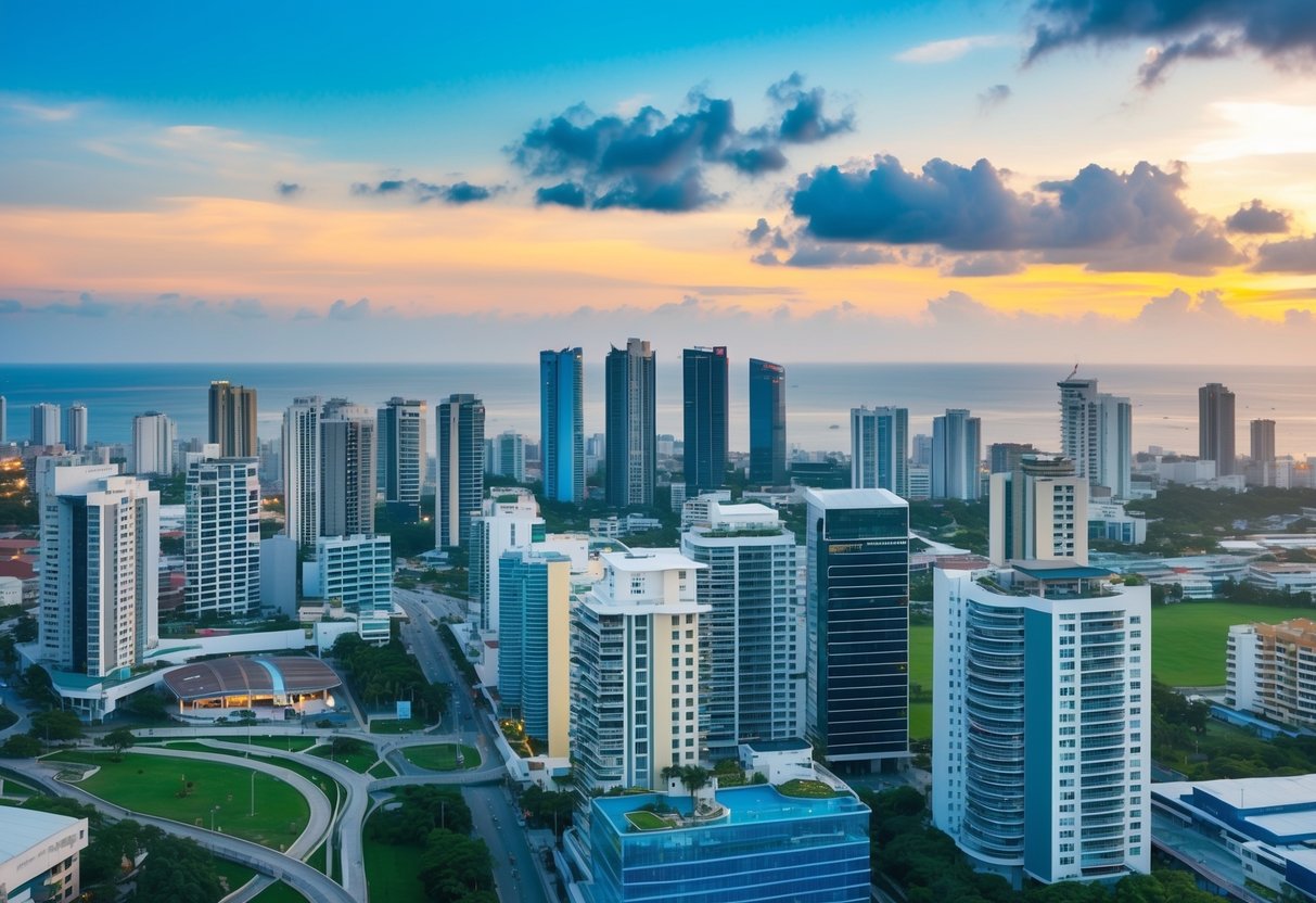 A bustling cityscape in Cebu, with modern infrastructure and high-rise buildings, showcasing the potential for real estate investment opportunities