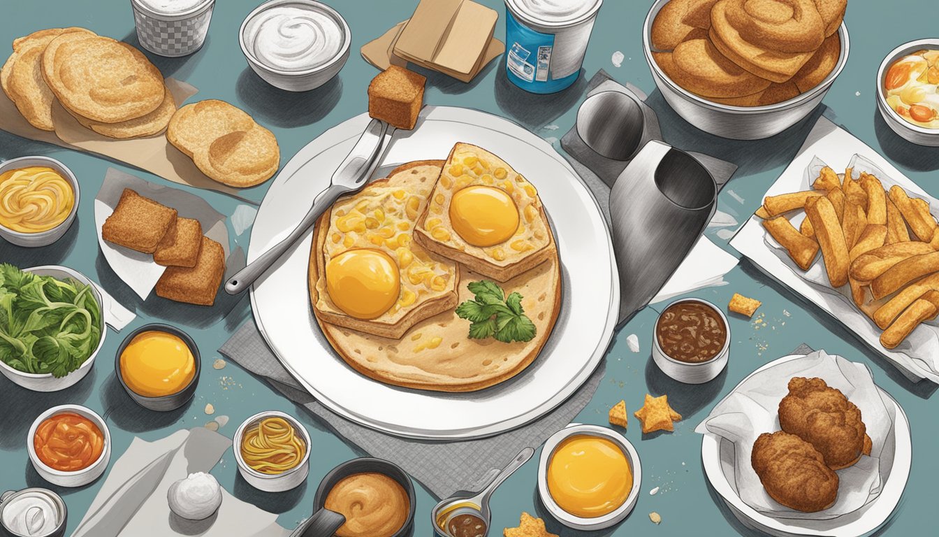 A chef at Carl's Jr. creates new breakfast items, surrounded by ingredients, cooking equipment, and sketches of potential menu items