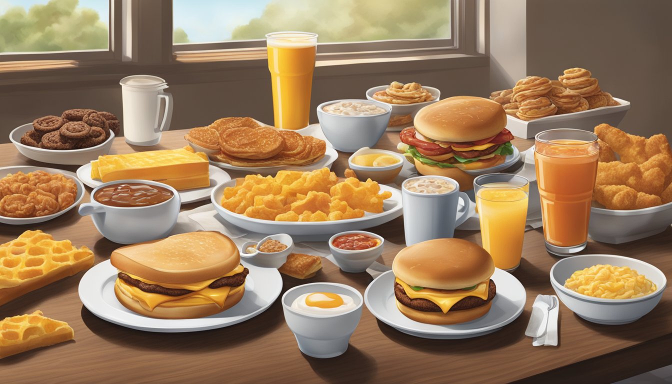 A family breakfast table with a spread of Carl's Jr. breakfast items, passed from one generation to the next