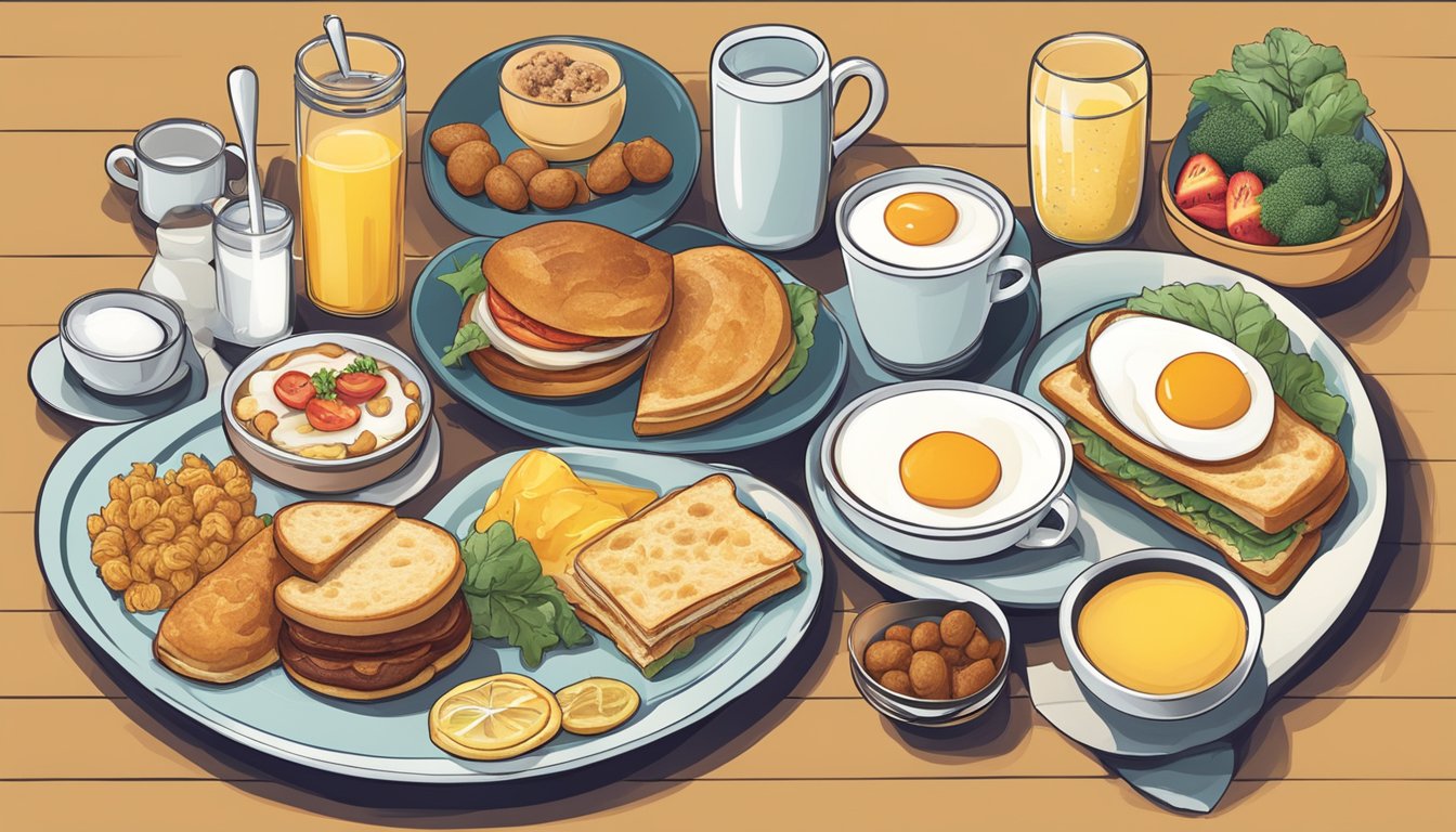 A breakfast menu featuring a variety of specialty items, including options for different dietary restrictions