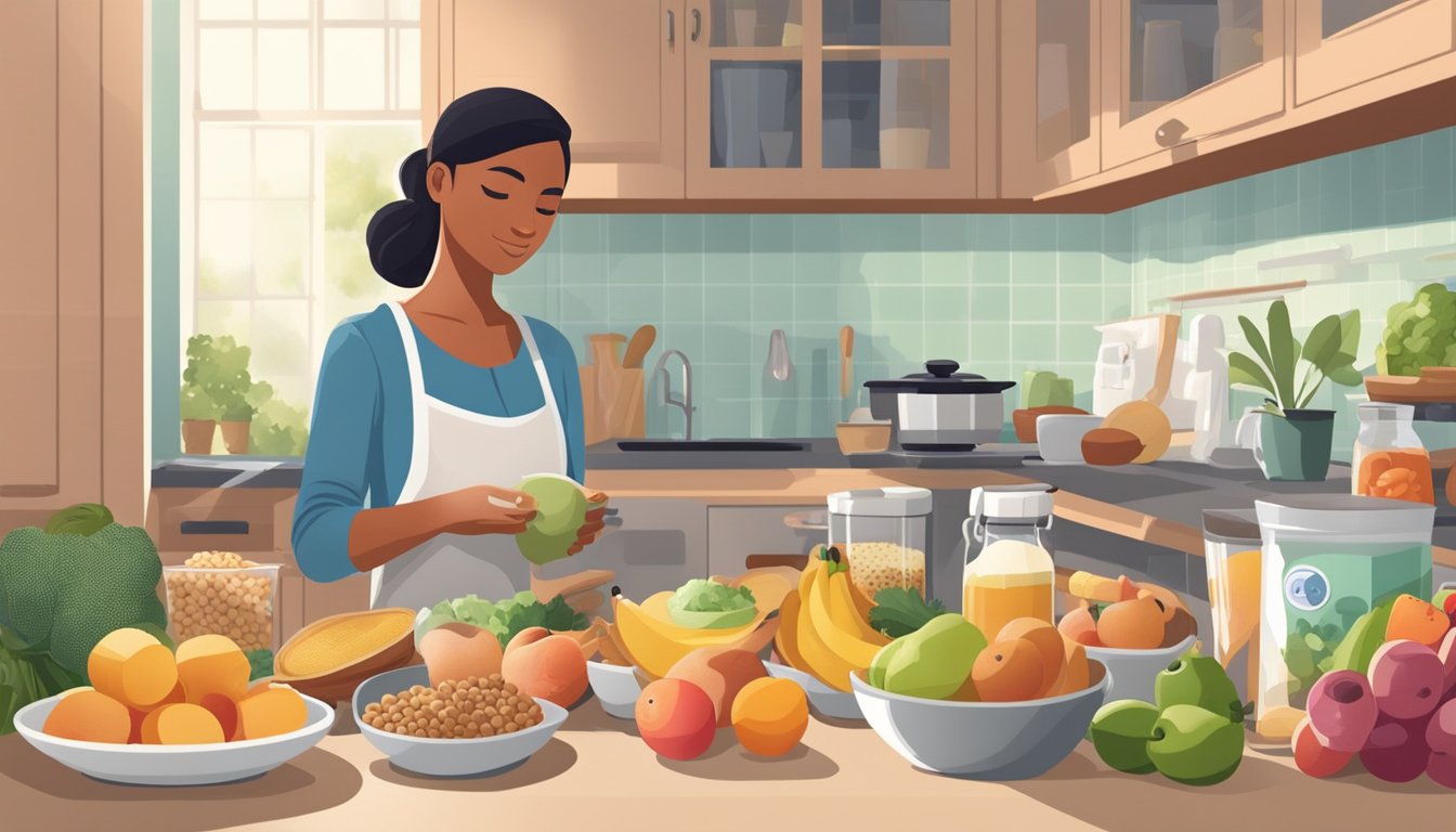 A dietitian carefully selects a variety of healthy foods for Jack's breakfast, including fruits, whole grains, and lean proteins, laid out on a clean, organized kitchen counter