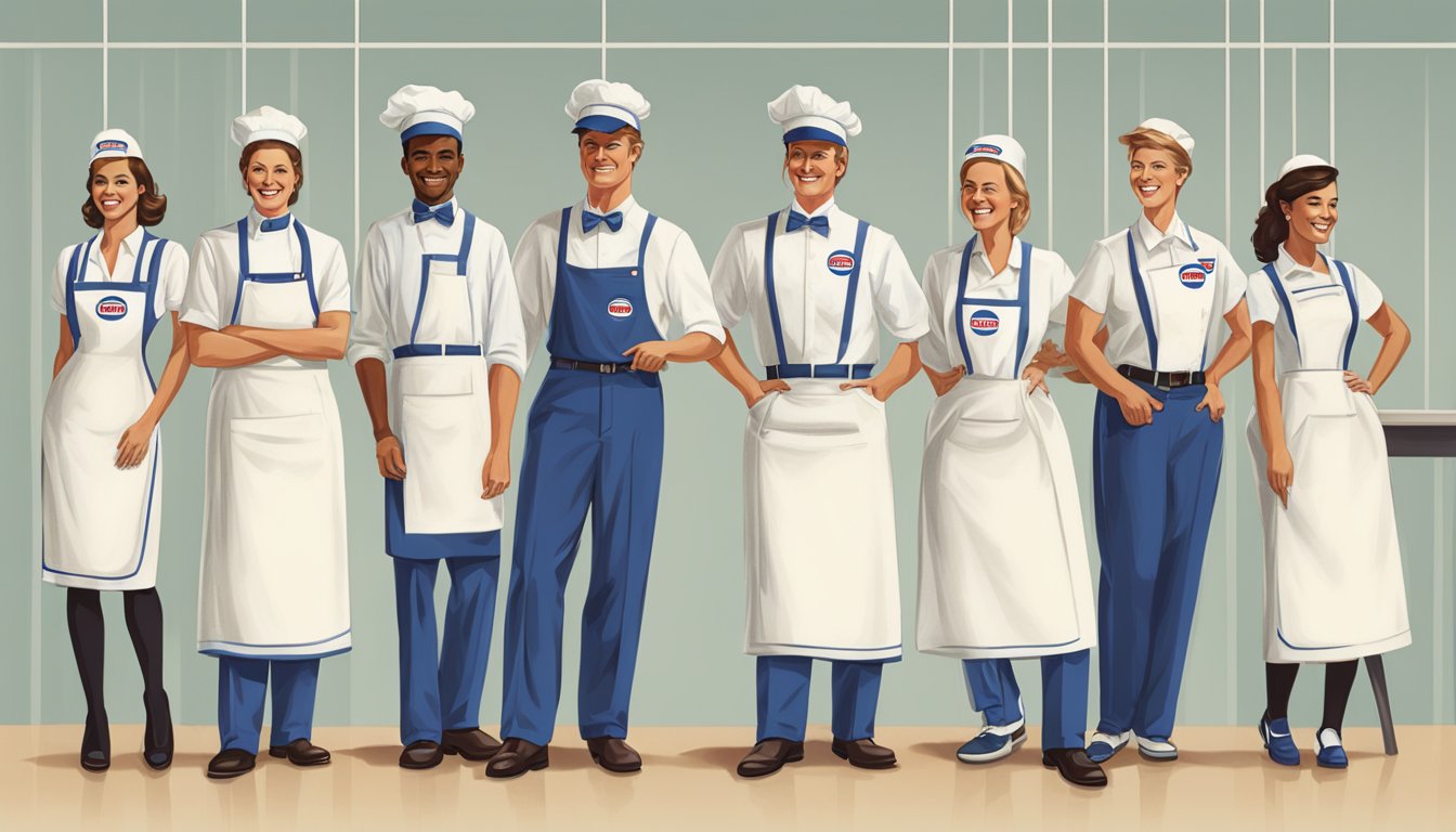 A lineup of IHOP uniforms from different decades, showcasing the evolution of style and functionality in the restaurant industry