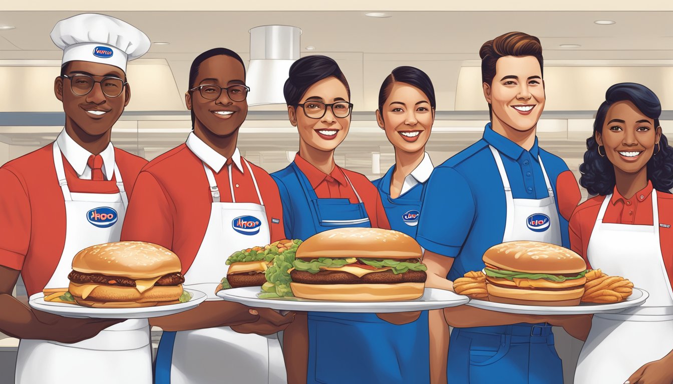 A diverse group of people from different decades wearing IHOP uniforms, showcasing the evolution of the uniform's style and cultural impact