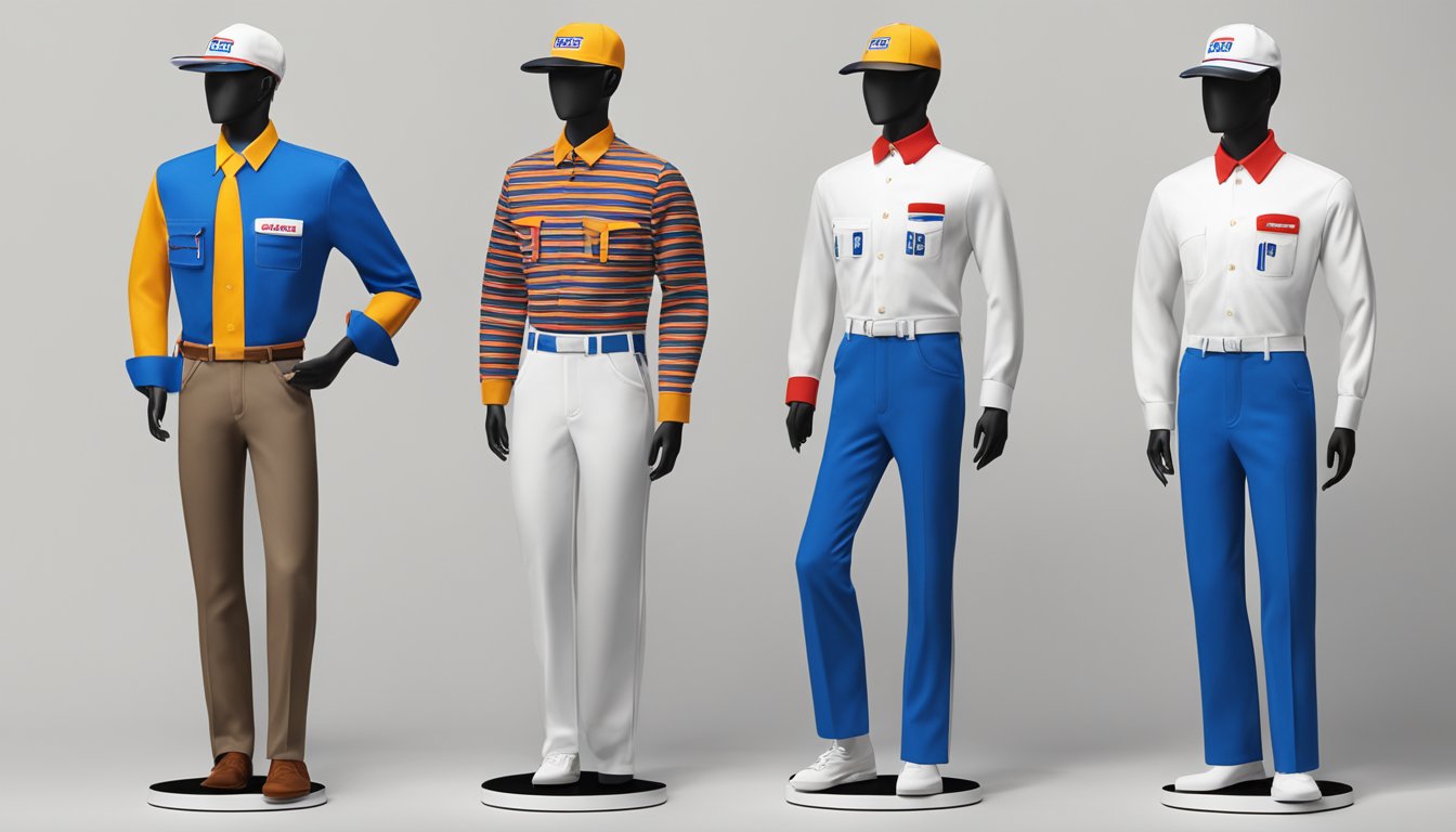 A series of IHOP uniforms from different decades displayed on mannequins, showcasing the evolution of the brand's representation through fashion