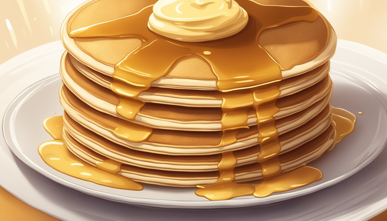 A stack of pancakes rising in perfect layers, with steam rising from the fluffy interior and a golden-brown exterior