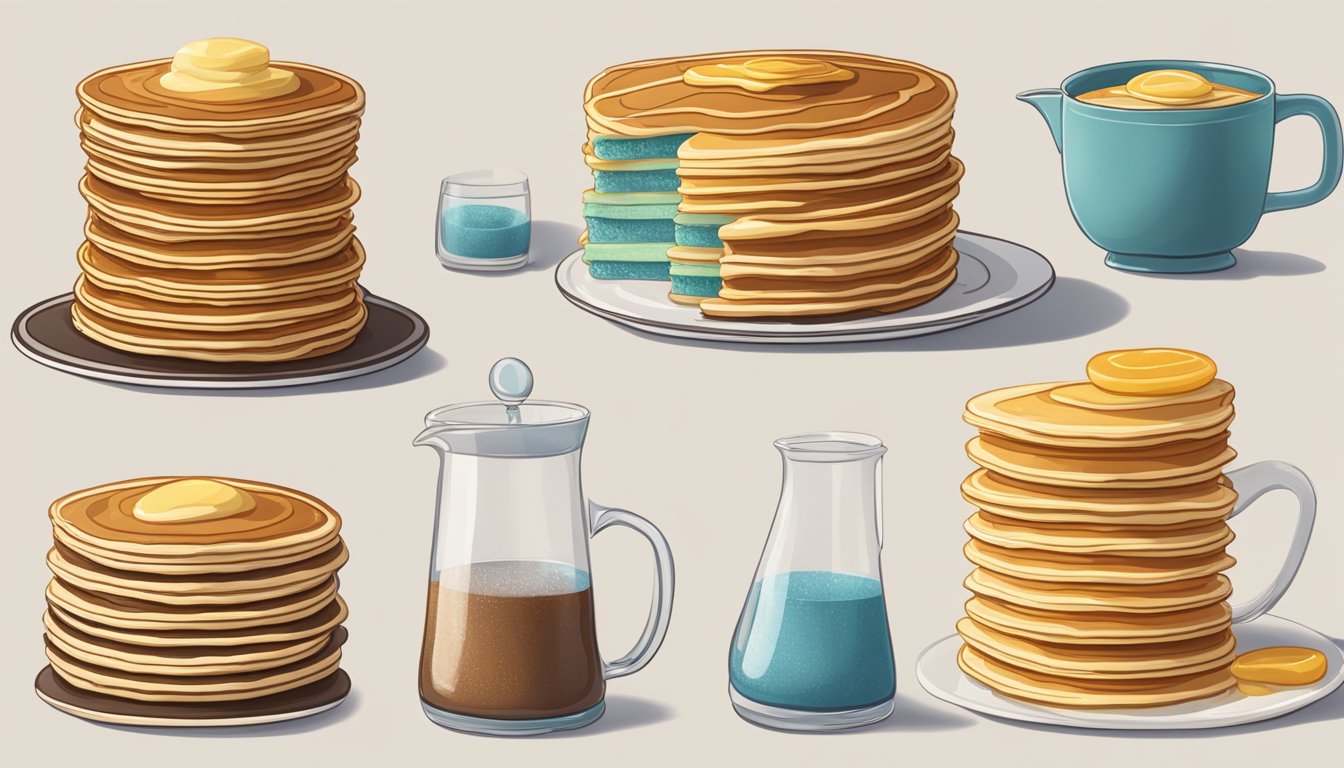 A stack of pancakes being carefully layered with precision and balance, showcasing the art and science of pancake architecture