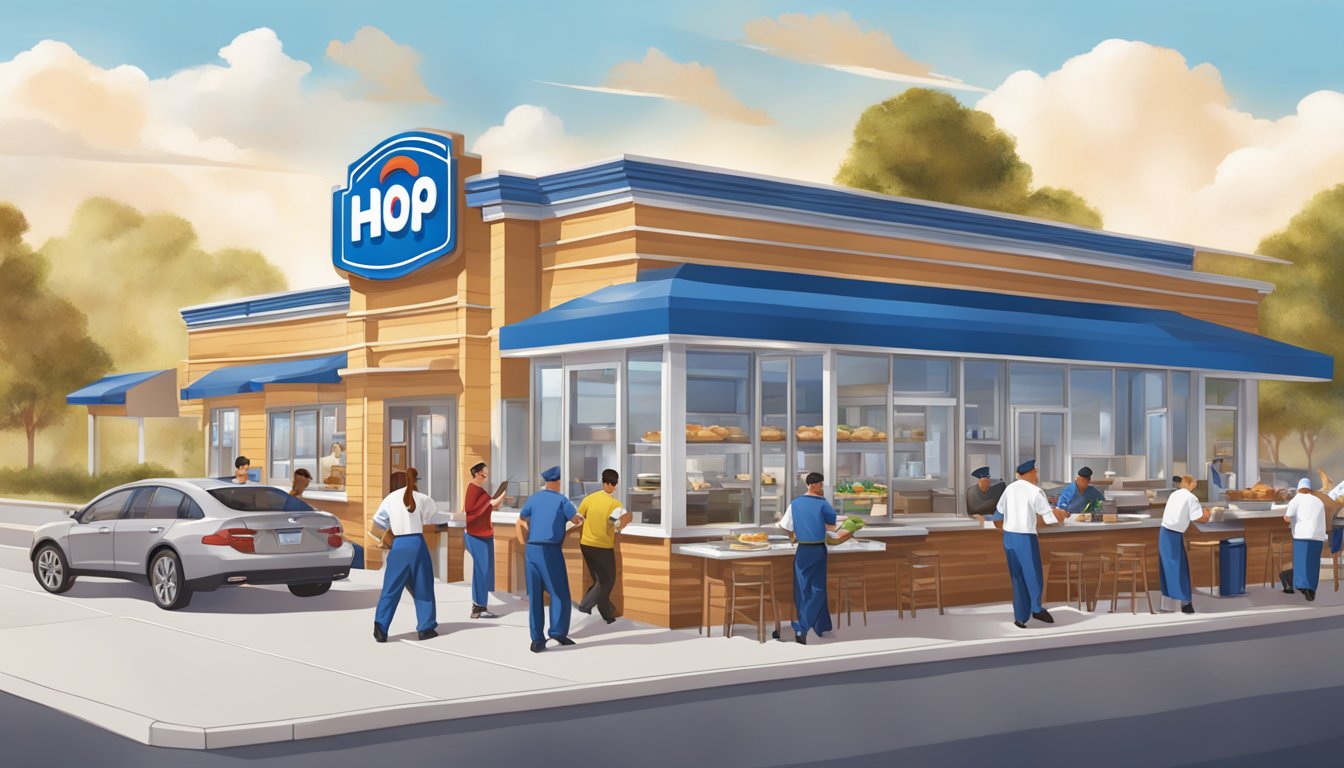 A bustling IHOP restaurant with servers and chefs working together to create delicious breakfast dishes