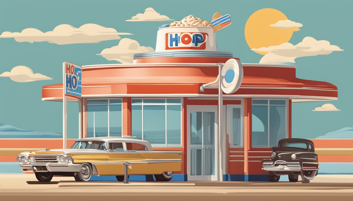 A vintage IHOP mug surrounded by retro diner decor and memorabilia