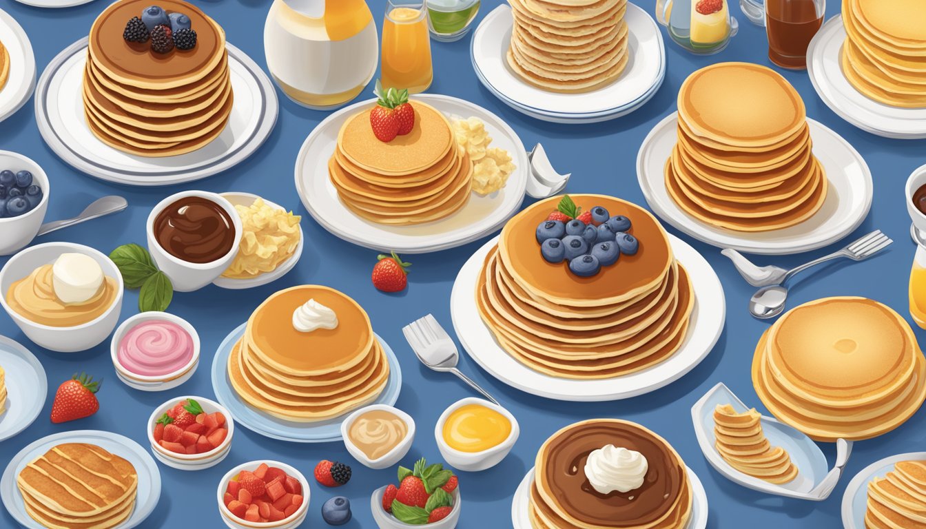 A stack of pancakes with various toppings, surrounded by a variety of dishes made with IHOP's versatile pancake batter