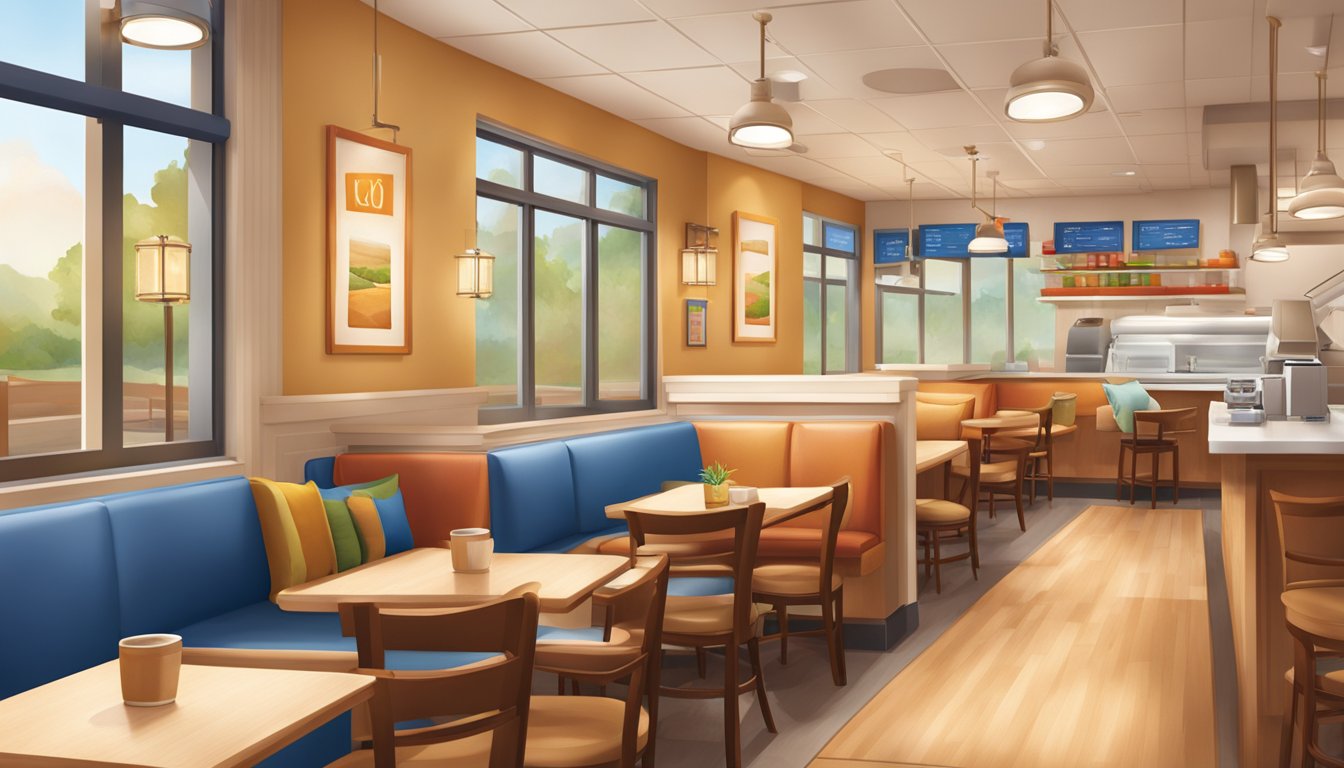 A cozy, well-lit IHOP interior with warm colors, comfortable seating, and inviting decor. The space is designed to create a welcoming and relaxed atmosphere for customers