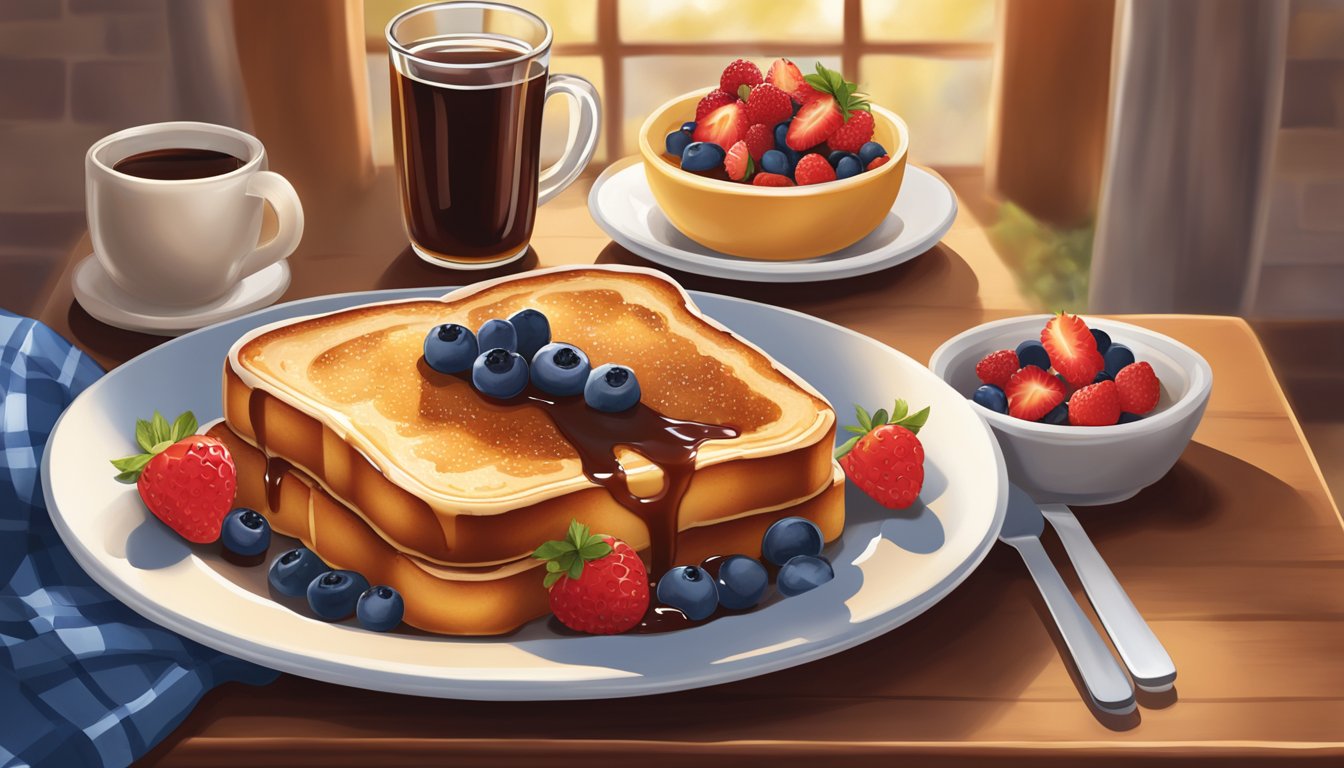 A plate of IHOP's French toast with syrup and berries, surrounded by a warm and inviting dining atmosphere