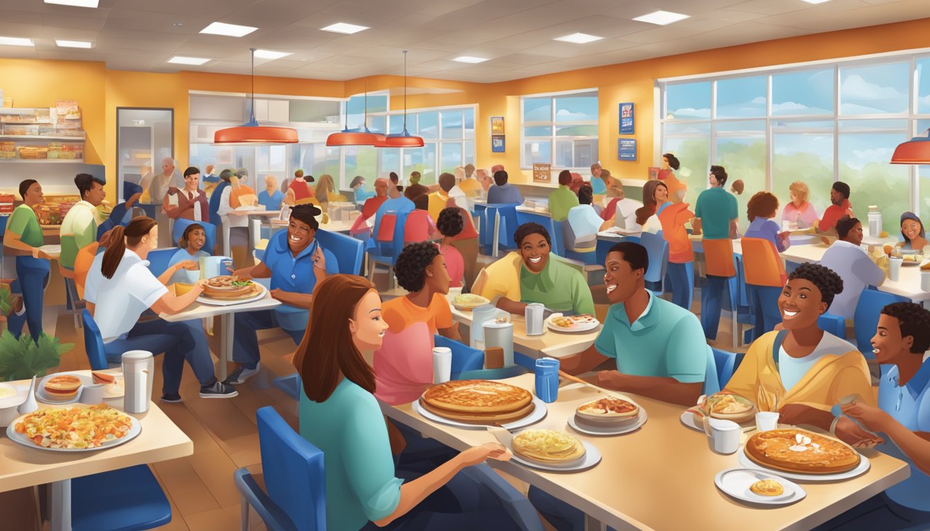 A bustling IHOP restaurant with a variety of colorful and appetizing dishes being served to eager customers