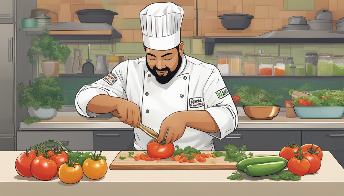 A chef expertly chops fresh tomatoes, onions, and cilantro, while blending in spicy jalapenos and tangy lime juice for Taco Cabana's signature breakfast salsas