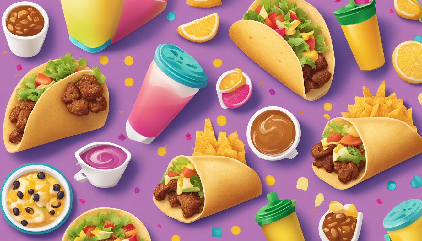 A colorful social media post featuring Taco Cabana's breakfast items with interactive elements like polls and emojis