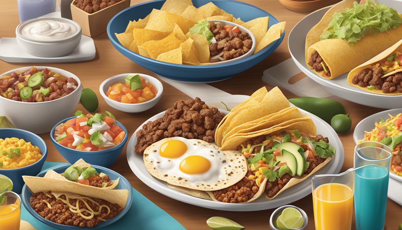 A bustling breakfast scene at Taco Cabana, with a mix of traditional and innovative culinary staples and specialty offerings being served