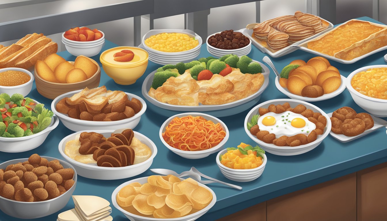 A bustling breakfast buffet at Golden Corral featuring an array of seasonal ingredients and dining options