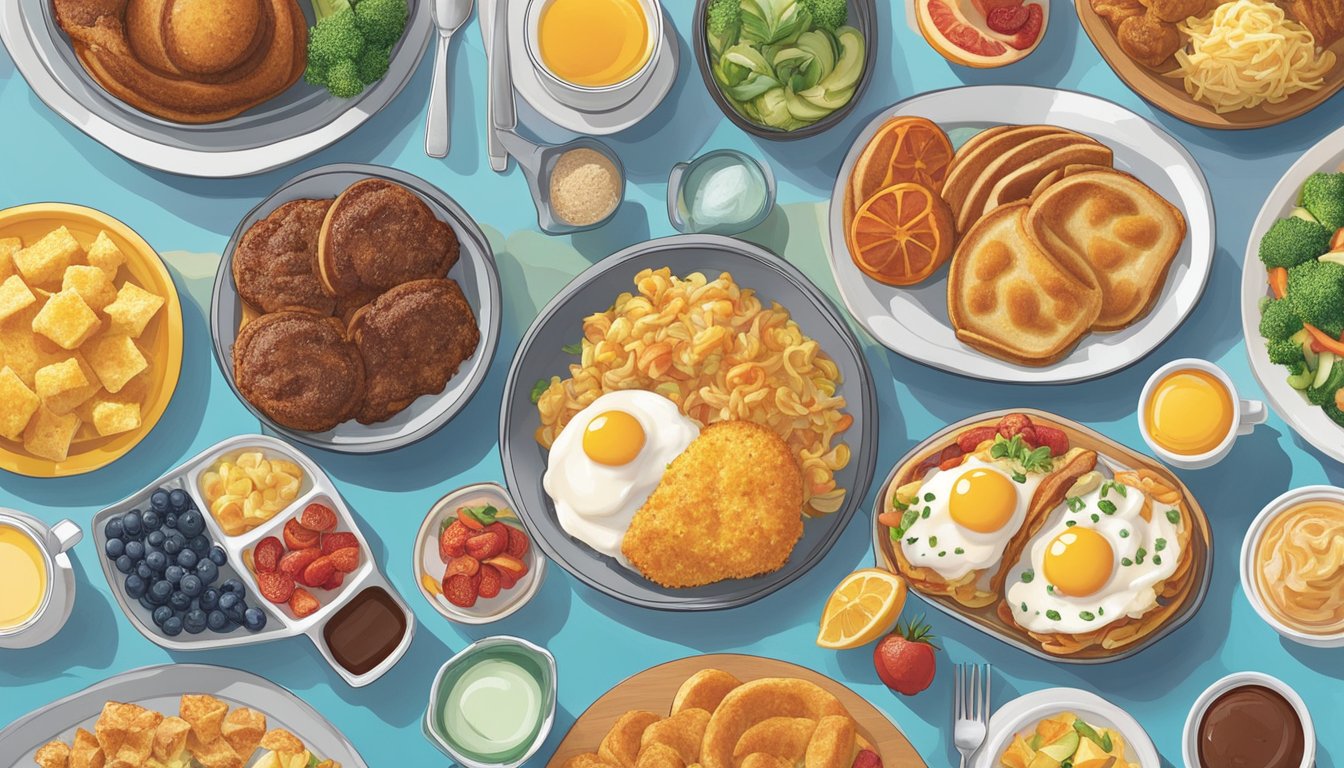 A table set with a variety of colorful and visually appealing breakfast dishes from Golden Corral, showcasing the most Instagrammable options