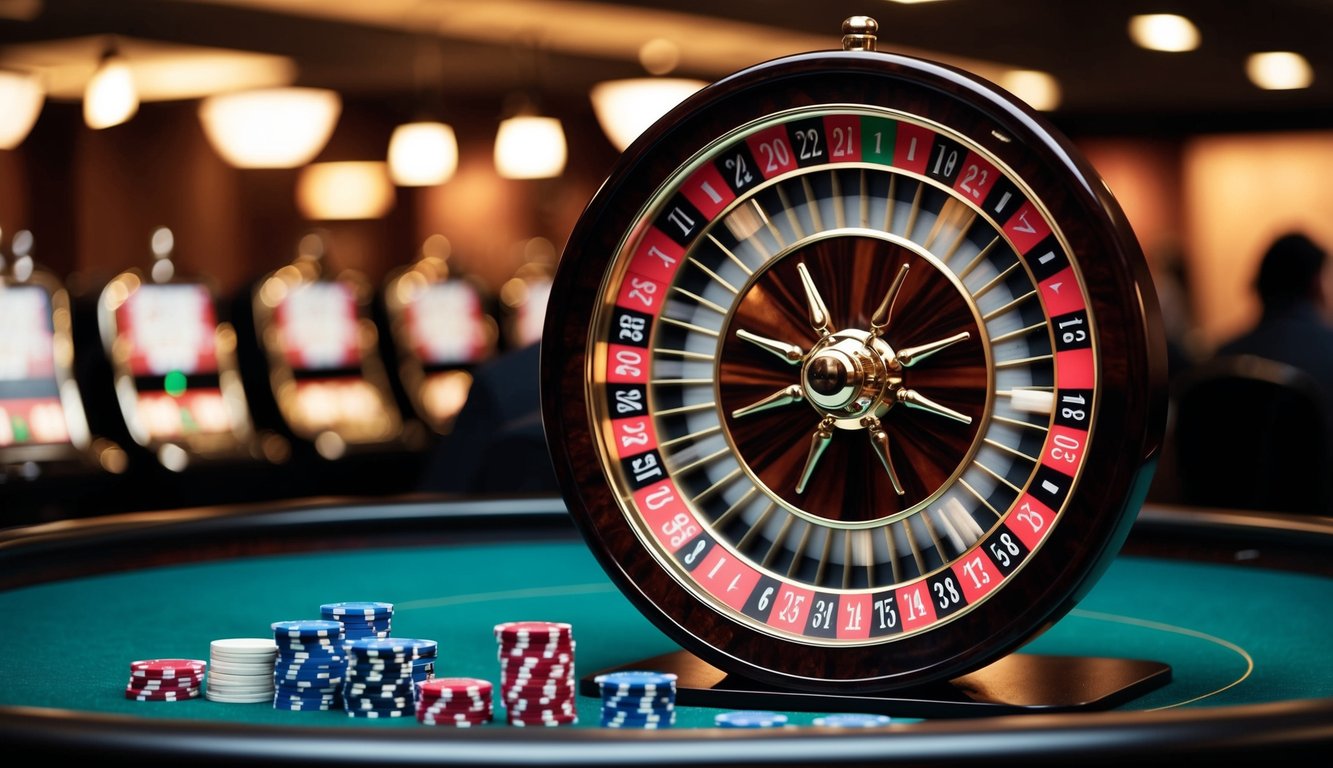 Roda roulette berputar dengan chip yang tersebar di meja