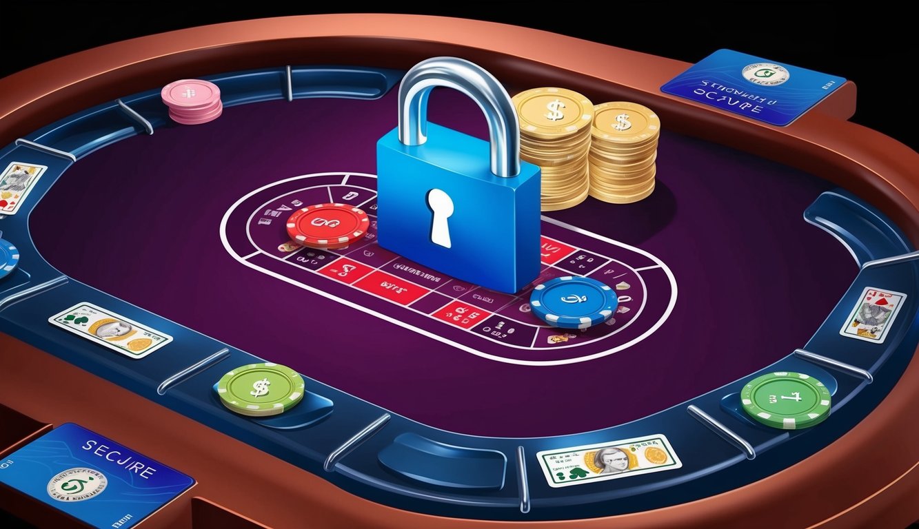 Meja poker online dengan simbol kunci aman dan berbagai opsi pembayaran