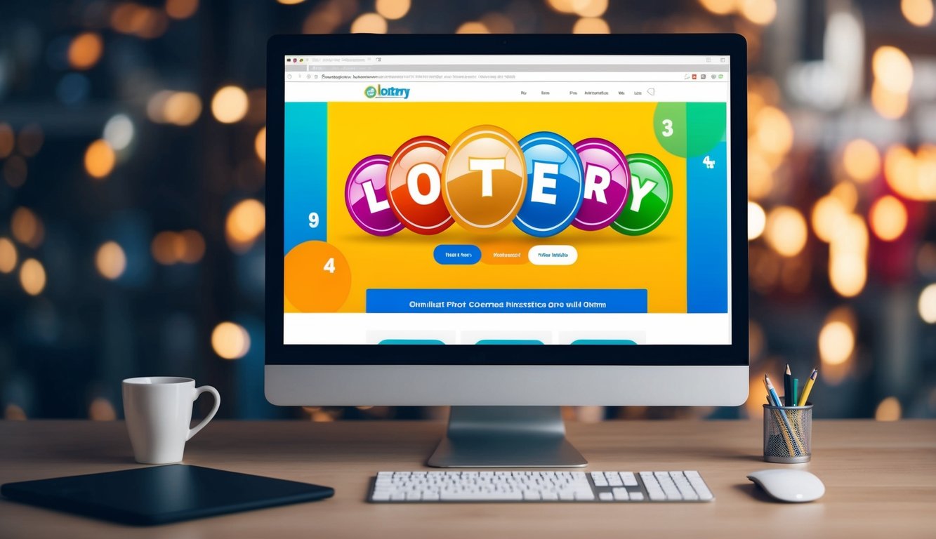 Sebuah layar komputer menampilkan situs web lotere online dengan grafik dan angka yang berwarna-warni