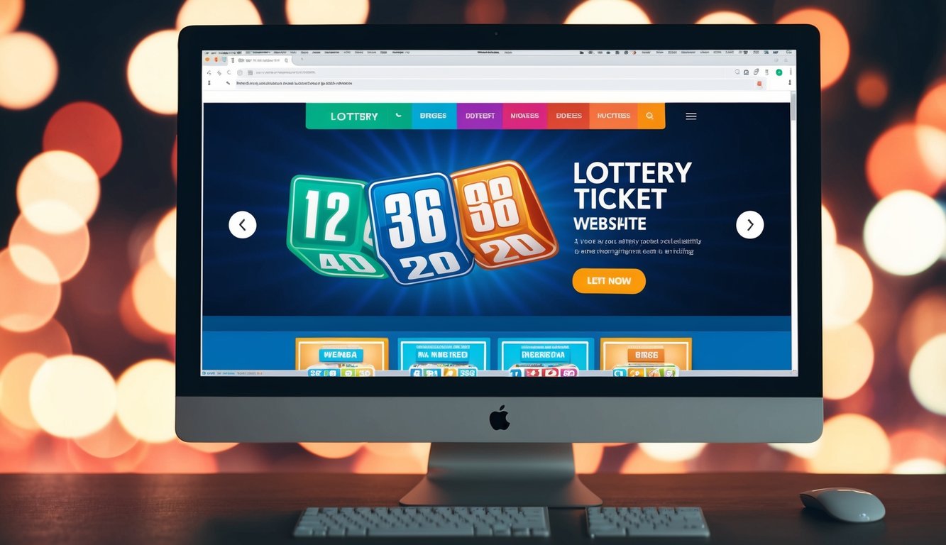 Sebuah layar komputer menampilkan situs web tiket lotere digital dengan grafik dan angka berwarna-warni