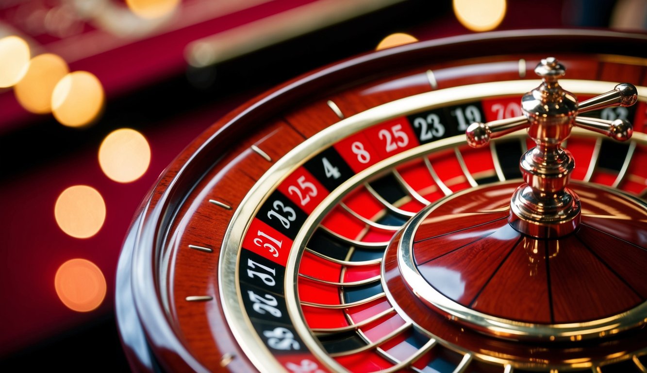 Roda roulette berputar dengan slot bernomor merah dan hitam