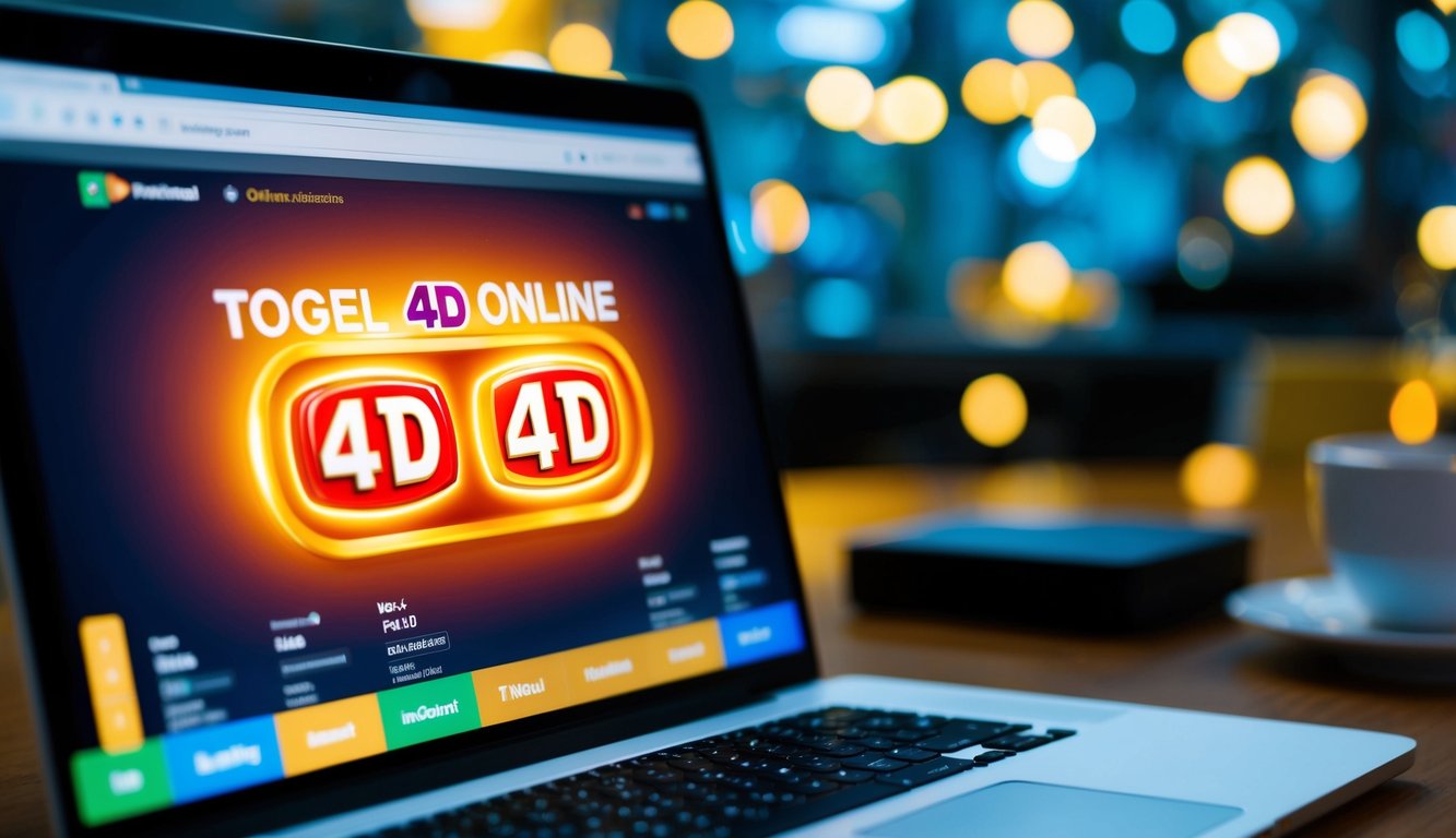 Antarmuka digital yang bersinar menampilkan Togel 4D Online dengan warna-warna cerah dan desain yang ramping