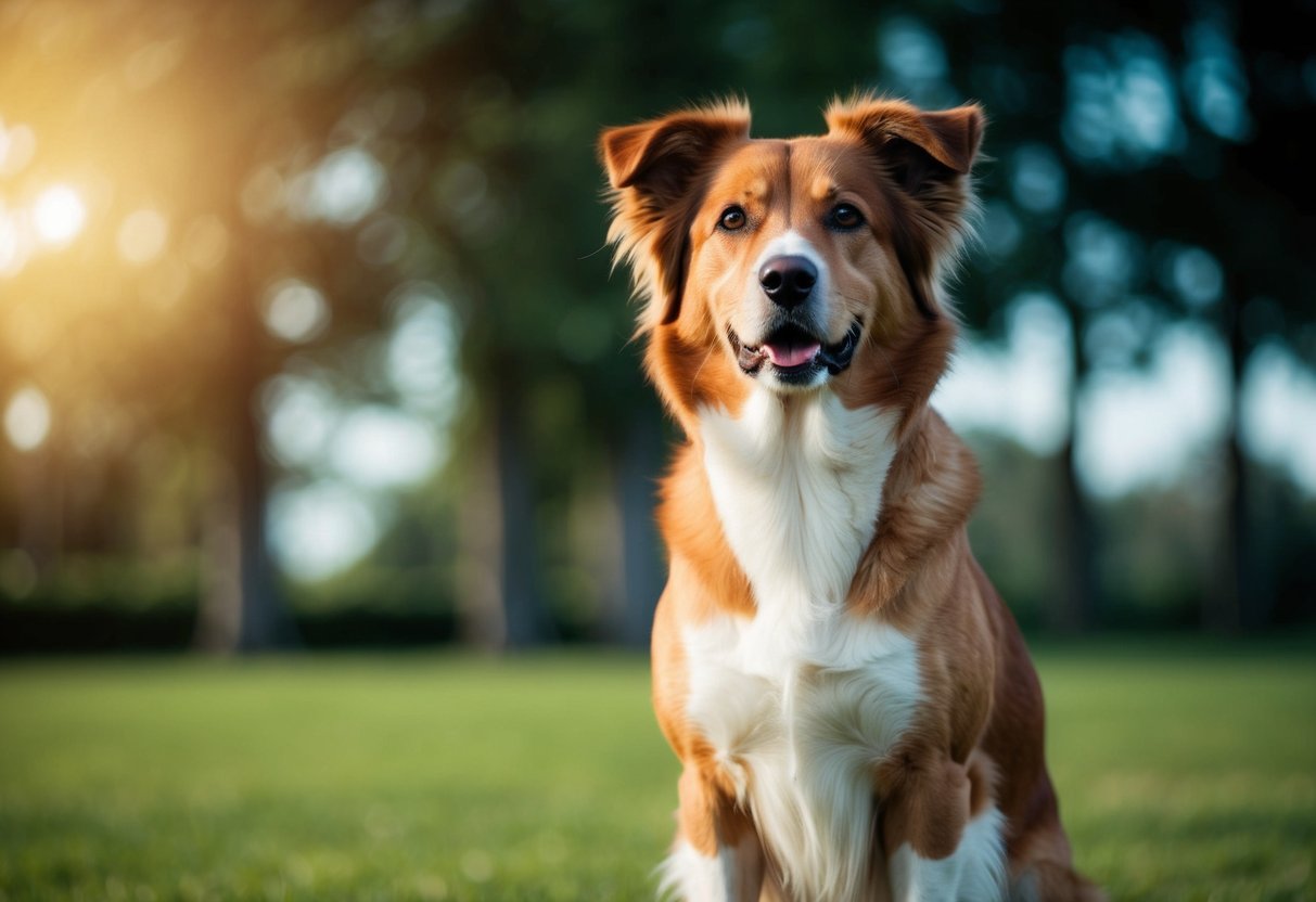 A dog with a regal expression, standing tall with a confident stance, as if ready to answer to the name "Zeus."