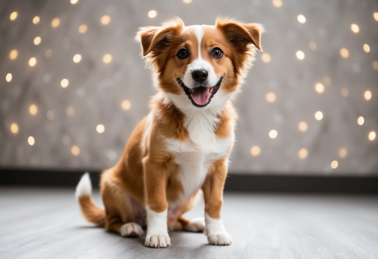 A 1-year-old dog sitting attentively, ears perked up, as it responds to its newly given name with a wagging tail and bright, eager eyes