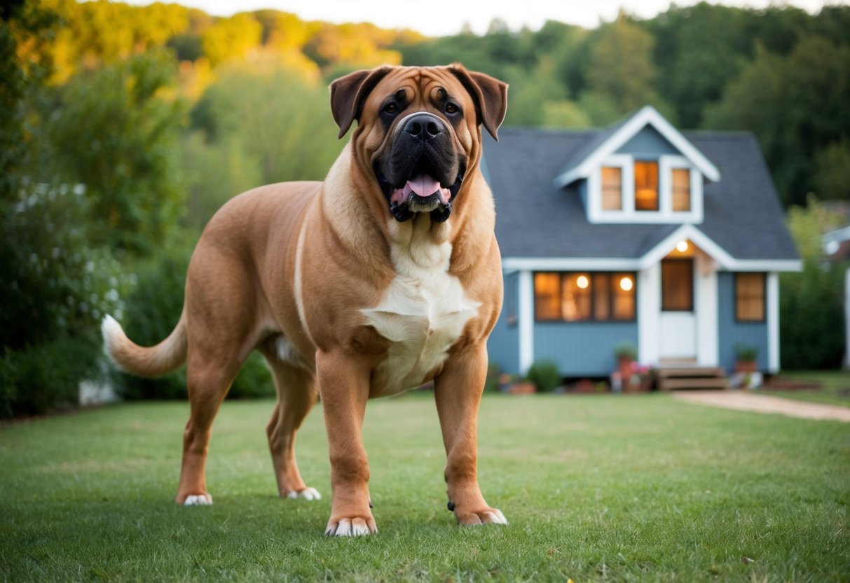 Zeus, the world's largest dog, stands towering over a tiny house, his massive frame filling the entire yard