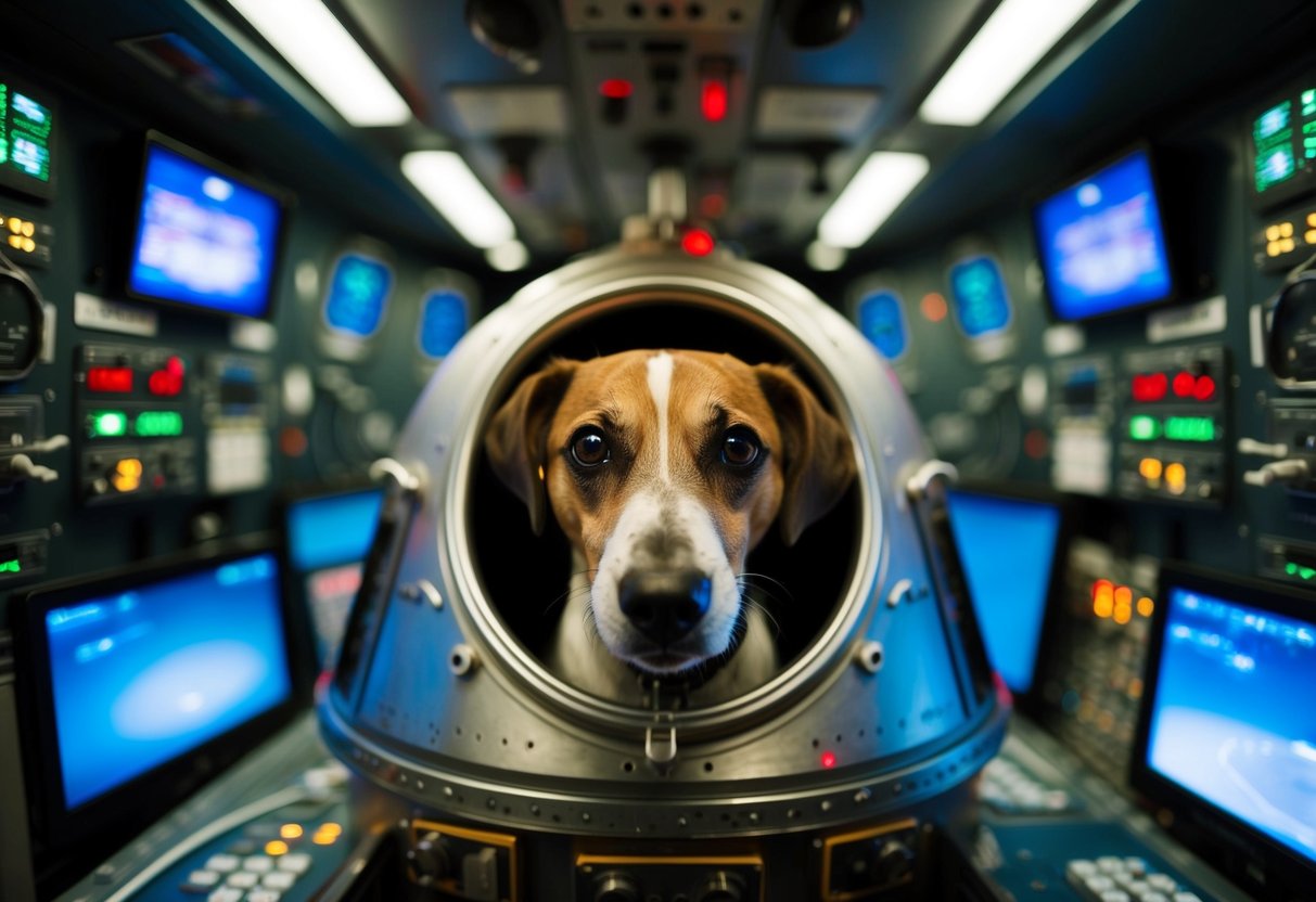 Laika the dog died at the age of three in a small, metal spacecraft surrounded by blinking control panels and monitors