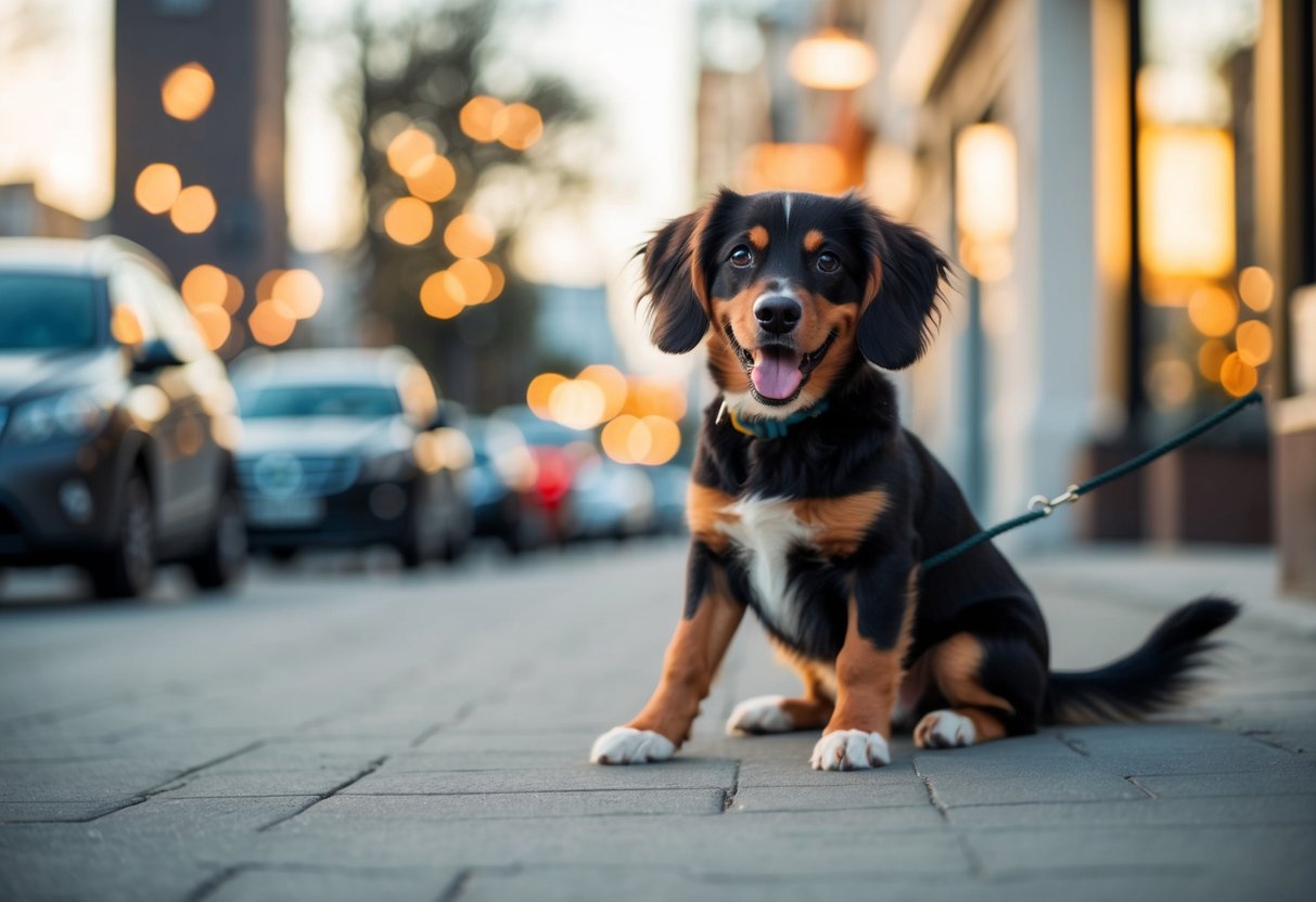 A 1-year-old dog eagerly follows commands, sitting and staying on command, with attentive eyes and a wagging tail